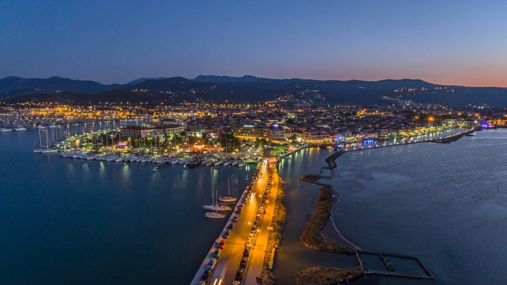 Lefkada town at night