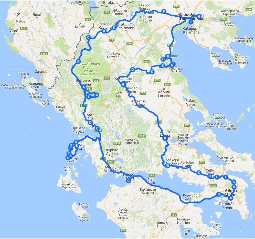 Motorbikes explore Greek nature.