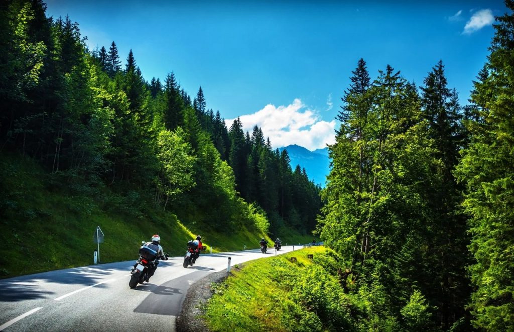 Motorbikes explore Greek nature.